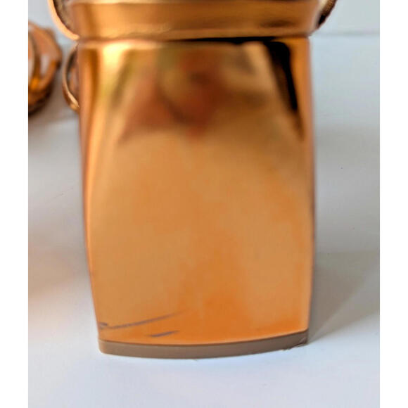 Badgley Mischka Ivanka Gold Strappy Heels Sz 6~ 3.5" Block Heel Open Toe Club - Picture 8 of 9